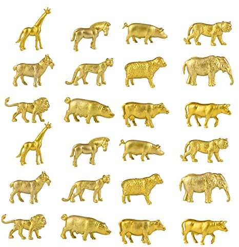 24 Stück Gold Kunststoff Tierfiguren Gold Safari Tiere Figuren Dschungel Wild Tiere Elefant Löwe Giraffe Realistische Tierfiguren Kuchenaufsätze Bithday Hochzeit Party Zubehör