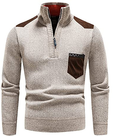 Vasreyy Pullover Herren Winter Herren Pullover Winter Sweatshirt Herren Sweatshirt Patchwork Langarm Troyer mit Reißverschluss Stehkragen Strickpullover Slim Fit Sweatshirt Outdoor Warm Pulli