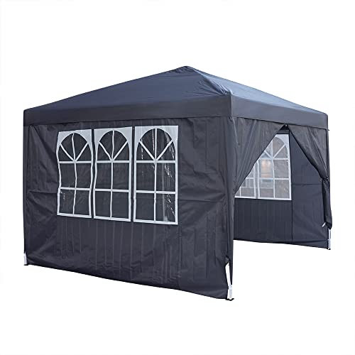 Panana Waterproof 3x3m,2.5x2.5m,2x2m Pop Up Gazebo Party Tent BBQ Canopy Outdoor Awning w/ Side Walls, Grey (GSGBZBGY0103X301-WBWX)