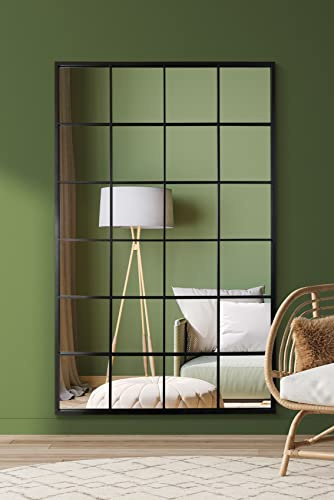 MirrorOutlet The Fenestra - Black Modern Window Full Length Leaner/Wall Mirror 69 X 43 (174CM X 110CM) Black Metal Frame, Canary