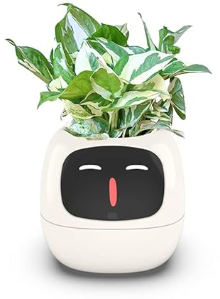 Itigoitie Smart Flower Pots, AI Planter, Multiple Expressions, 7 Smart Sensors and Ai Chips Make it Easy to Grow Plants, Fun for Living Room, Bedside Table, Desk, No Plant, White