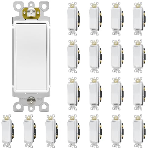 ThunderWay Single Pole Light Switch, Rocker Wall Light Switch, 15A 120/277V, Decorator On/Off Rocker Paddle Interrupter, UL Listed, White, 20 Pack