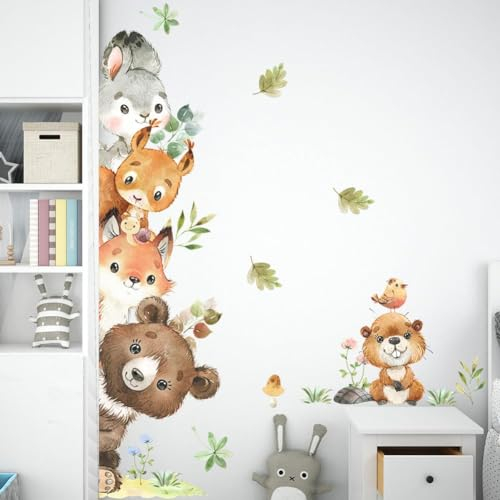 Wandtattoo Dschungel, Türaufkleber Waldtiere Safari Tiere Wandsticker Bär Wandaufkleber Waldtiere Selbstklebend Wandaufkleber Wanddeko für Kinderzimmer Babyzimmer Schlafzimmer Mädchen Jungen