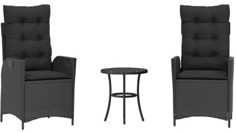 vidaXL Set da Bistrò 3 pz con Cuscini Nero in Polyrattan