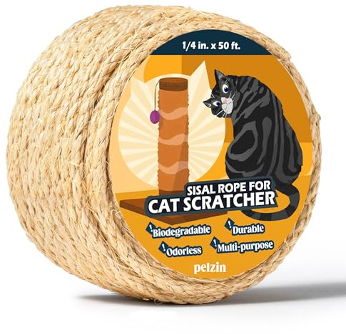 Natural Sisal Rope for Cat Scratcher and Scratching Post 1/4 Inch, 50 Feet