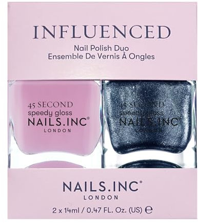 Nails Inc 45 Second Speedy Gloss Influenced Nail Polish Duo, Glossy, No Chip, Long Lasting, Quick Dry, Air Dry, Professional Manicures & Pedicures, Fingernails & Toenails, 2 Piece Set