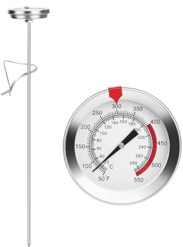 SUPAWAY Thermometer mit Clip Ablesbarem Frittierthermometer Milch Edelstahl 30 cm Lang Fleischthermometer Kochen, Fleisch-Thermometer 20~280°C für Küche Friteuse BBQ Steak Küchenwerkzeug