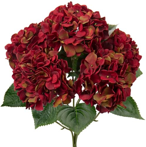 Stora hortensior konstgjorda blommor röd, konstgjord blomma som äkta hortensior blombukett, konstgjorda blommor silke hydrangea blomarrangemang, verklig touch falsk hortensia för bröllop kontor café