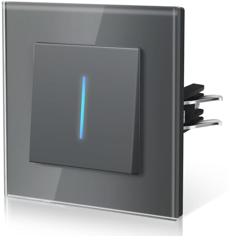 BSEED Interrupteur avec Cristal,Interrupteur Mural avec Griffes,Modern Interrupteur Avec Voyant Lumineux,Facile à Installer,E - Série,1 Gang 1 Voie,86mm Gris