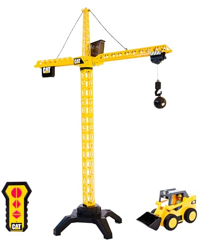 Cat® Workforce – Grúa RC Inalámbrica de 127 cm con Rotación 360°, Luces, Control Remoto, Bola de Demolición, Figura y Mini Cargadora | Juguete de Construcción para Niños +5 Años