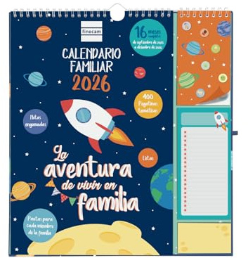 Finocam - Calendario de Pared Plus 16 Meses 2025 2026 Mes Vista Septiembre 2025 - Diciembre 2026 (16 meses) Familiar Español