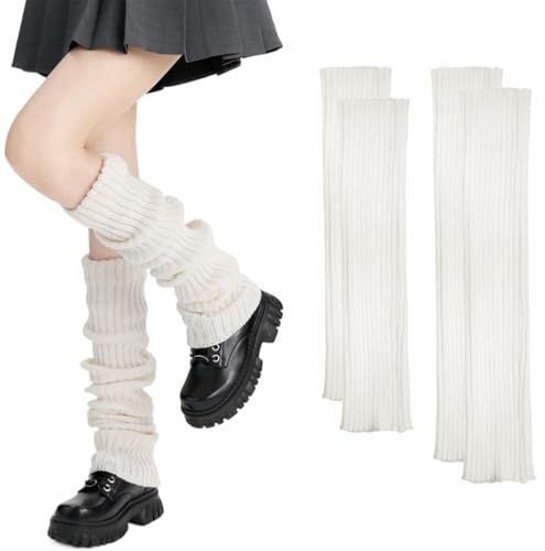 FENQURO 2 paia di scaldamuscoli lavorati a maglia per donne e ragazze, scaldamuscoli invernali per stivali, caldi scaldamuscoli da donna, alla moda, calzini lunghi al ginocchio, scaldamuscoli