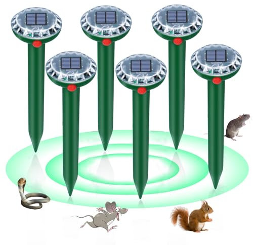 Crazifuny 6 Pack Mole Repellent Ultrasonic,Mole Deterrent Solar Powered,Sonic Mole Repeller,Repels Vole Snake Gopher Control Device Waterproof for Garden Lawn Outdoor