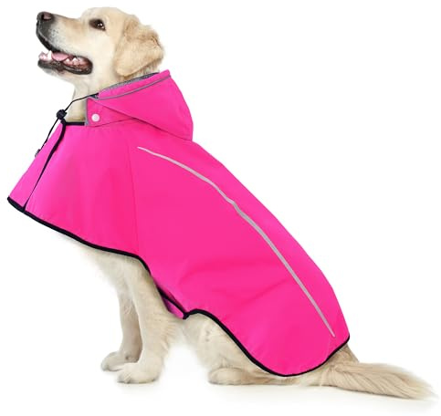 Mile High Life Dog Raincoat, Adjustable Waterproof Pet Rain Jacket, Reflective Hooded Poncho for Small Medium Large Dogs, Lightweight Breathable Pet Rain Coat (Hot Pink,XS Chest 15-18)