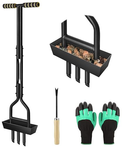 Charmofun Aireadores de Césped, Aireador Cesped Manual con Bandeja de Almacenamiento y Herramientas de Jardín, Aireadores de Césped Manual con Guantes para Airear Césped, Patio, Suelos