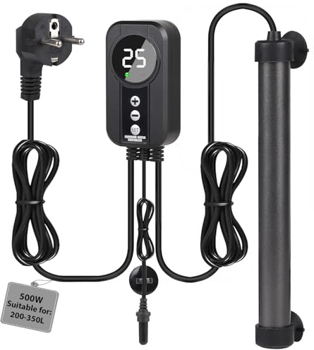 EXLECO Aquarium Heizung 500W, Titanium Aquarien Heizstab mit Display Controller & Temperatursensor Temperatur Einstellbare Aquariumheizung, Aquariumheizer für 200-350L Fisch Tank Tauchsieder Heizung
