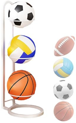 Soporte de baloncesto ajustable y estante multifuncional de almacenamiento de bolas de hierro para dormitorio y sala de estar, solución de voleibol y ahorro de espacio