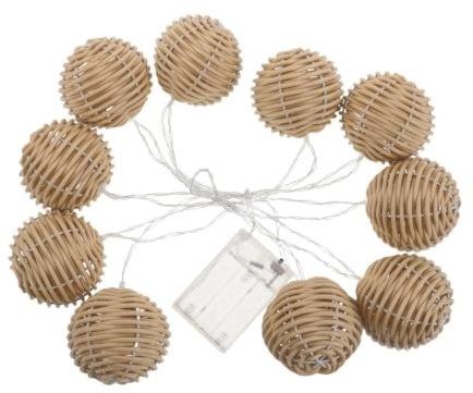 DOITOOL Guirlande Lumineuse de Jardin 10 Boules LED Imitation Rotin | Piles, pour Intérieur et Extérieur, Raccordable, Lot 3 Piles Aa Non Incluses