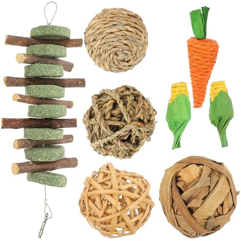 Cabilock 8pcs Jouets à Mâcher pour Petits Animaux en Bois, Jouets pour Hamsters et Cobayes, Réduisent la Solitude et Favorisent Le Rongeage, Style Amusant pour Cage