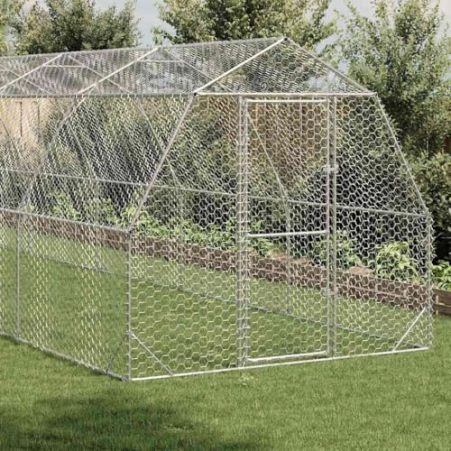 2.5x10x2.25 m Galvanised Steel Chicken Run, Large Walk-In Chicken Enclosure with Lockable Door, Hexagonal Mesh Coop for Ventilation