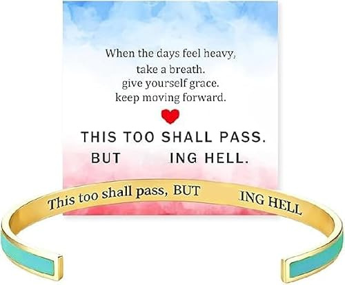 Wenchrisdt This Too Shall Pass Mantra Cuff Bracelet, Inspirational Hidden Message Engraved Bangle, Motivational Jewelry Gift for Women, Silver & Gold Tone Adjustable Cuff (A)