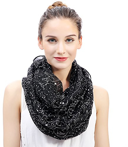 Lina & Lily Bufanda Infinita Snood con Estampado de Constelaciones y Estrellas (Negro)