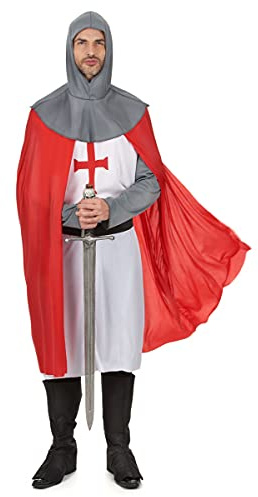 DEGUISE TOI - Déguisement chevalier croisé médiéval homme - Tunique - Ceinture - Cape - Sur-bottes - Cagoule - M/L - Rouge - Déguisements adultes - 100% Polyester - Lavable à la main - Carnaval