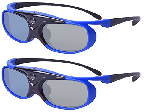 TOUMEI 3D Glasses, Active Shutter 3D DLP Link Rechargeable 3D Eyewear for Acer ViewSonic BenQ Optoma Philips Panasonic Vivitek Dell Jmgo Cocar Toumei 3D Projectors - Blue Pack of 2