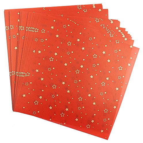 Ideen mit Herz Transparentpapier | 100 Blatt | Premium-Qualität | 110 g/qm | bedruckt | ideales Faltpapier zum Sterne basteln | transparentes Bastelpapier (Sterne | rot & gold, 20 x 20 cm)