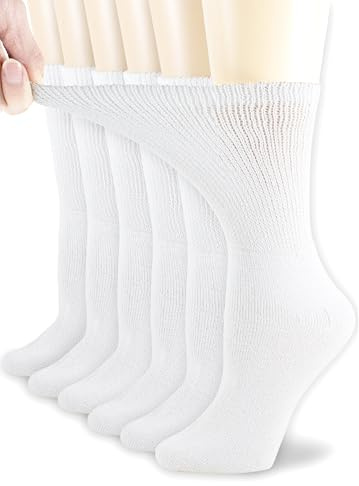 NevEND 3 Pairs Women's & Men's Diabetic Cotton Crew Socks Health Circulatory Physicians Approved Non-Binding 9-11 White