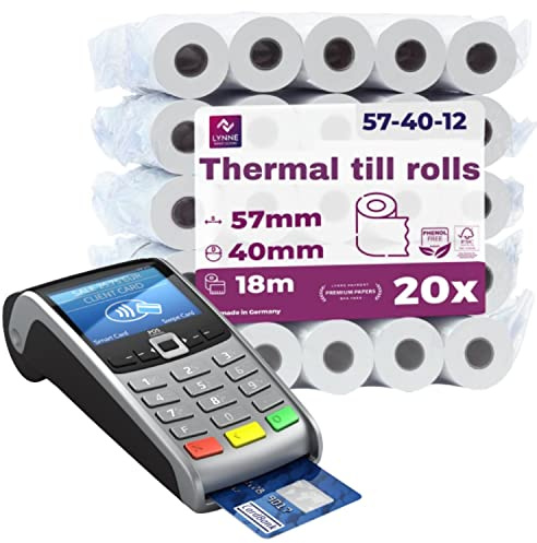 Lynne - Premium Till Rolls 57x40 Thermal [20x] - Card Machine Paper Rolls - Thermal Printer Paper PDQ Rolls - Thermal Paper for Receipt - 57mm x 40mm x 18m - BPA Free