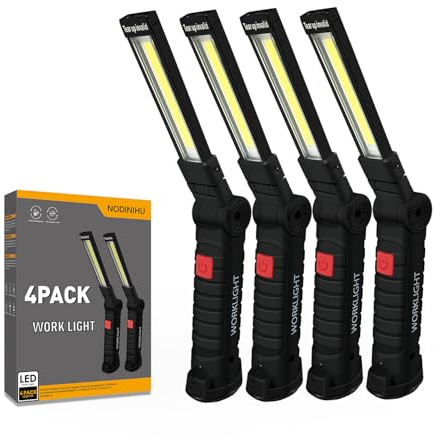 NODINIHU Working Light Portable, Rechargeable Work Lights with Magnetic Base Hanging Hook,360° Rotate 5 Modes,COB LED 800 Lumens Foldable Inspection Light for Car Repair, Grill and Outdoor Use(4pack)
