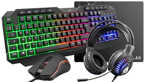 THE G-LAB - COMBO PLUTONIUM - Pack Gaming 4 en 1 - Clavier Gamer RGB, Souris Gamer 3200 DPI, Casque Gaming RGB, Tapis de Souris Antidérapant - PC PS4/PS5/Xbox