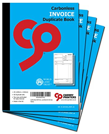 Cherry Carbonless NCR Invoice Book | Duplicate Book | A5 | 50 Sets | Perfect for the Self-Employed, Small and Larger Businesses | **4 Pack**
