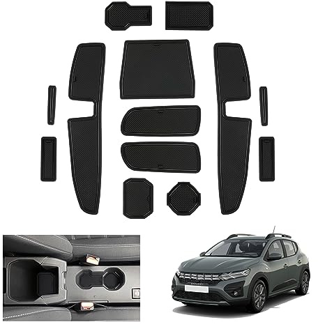 GAFAT Dacia Sandero 3 / Sandero Stepway III 2025 2026-2021 Tappetini Antiscivolo, Tappetino in Gomma per Console Centrale, Cuciture della Porta, Dacia Sandero 3 Accessori (Nero)