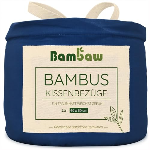 Bambaw Bambus Kopfkissenbezug 40x60 cm, 2-er Pack, nachhaltige Bambusfasern, antibakterielle und Anti Milben Bettwäsche, Sommer Bettwäsche kühlend, Allergiker Kissenbezug 40x60 cm (Marineblau)