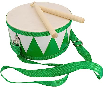 Trommel für Kinder grün-Weiss Musikinstrument aus Holz mit Trageriemen und Sticks D: 20 cm- 3845g