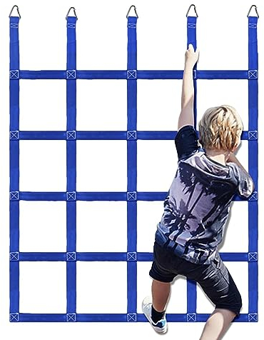 Pomurom Kletternetz für Kinder Outdoor, 75 x 92 Zoll Slackline Kletternetz, Tragbare -Strickleiter, Seilleiter für Ninja Jungle Gyms Hinterhof Spielplatz, Ninja Hindernisparcours Zubehör