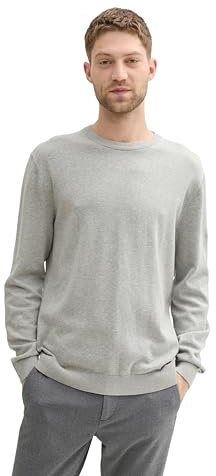 TOM TAILOR Herren Basic Crewneck Pullover aus Baumwolle, 36293 - Bright Stone Grey Melange, L