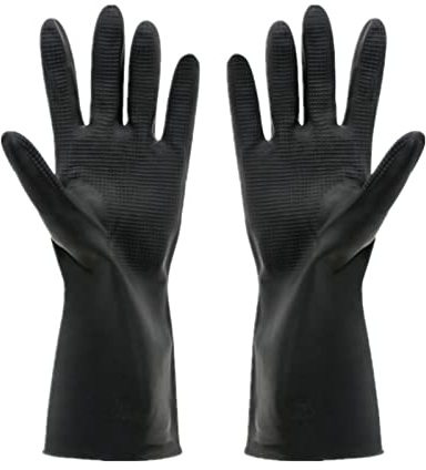 Guanti da Domestico in Latex, guanto di Gomma Lunghi, Stoviglie, Pulizia Domestica Riutilizzabili per Cucina, Giardino, Lavaggio Auto, Lavori (Nero, XL)