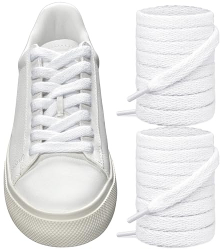 UamGlsob Lacci Piatti per Sneakers Veja Campo, Lacci per Scarpe da Ginnastica da 8 mm, Stringhe di Cotone di Ricambio (White, 47/120cm)