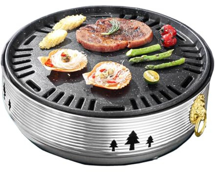 Holzkohlegrill Klein Rund, Outdoor Picknick Campinggrill, Picknickgrill Tragbarer BBQ-Holzkohlegrill, Tragbarer Holzkohleherd Für Zuhause, Party, Camping (Color : /Silver)