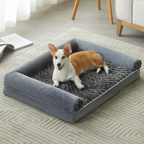COZYCOIL Small Medium Dog Bed with Orthopedic Support, Non-Skid Bottom, U Shape Bolster, Waterproof Washable Cover, Soft Pet Dog Sofa, 71*58*16cm