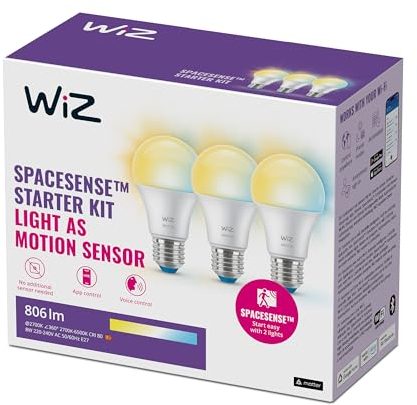 WiZ Tunable White LED Lampe, E27, A60, 3er-Pack, dimmbar, warm- bis kaltweiß, 470 lm, 40W, smarte Steuerung per App/Stimme über WLAN