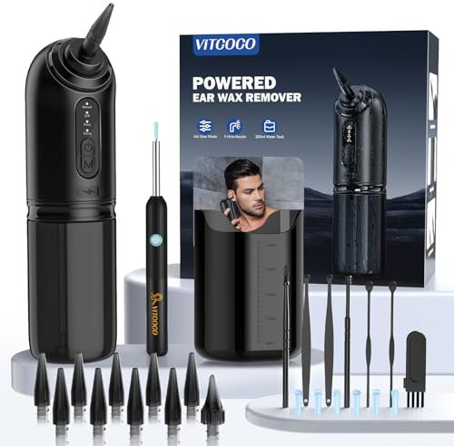 VITCOCO Ear Wax Removal,Electric Ear Cleaner with Ear Irrigation System with 4 Pressure Settings, Ear Cleaning Kit Features 10 Replaceable Tips for Home Use