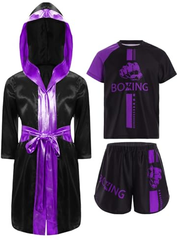 ranrann Barn pojke thai boxning set boxning badrock satin boxningsshorts och T-shirt set sport strid MMA sparkar boxning, Färg: blå, 11-12 ans