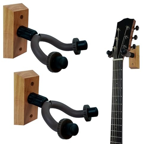 YqsIbth Guitar Wall Mount Display Bracket, 2 Pack Guitar Hanger Hook Holder, Guitar Wall Hanger Stand, Wood Guitar Hook Keeper Guitar Hanger for Wall Electric Acoustic Guitar Ukulele Bass