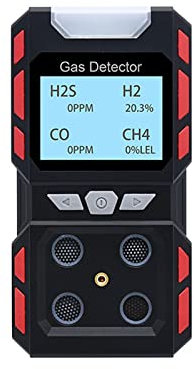 Détecteur de gaz Capteur de Fuite de gaz Industriel 4 en 1 Multi CO H2S O2 CH4 EX détecteur de gaz Combustible Moniteur sécurité Alarme vocale Humaine(Gas Alarm Black)