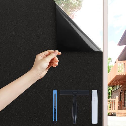 Volcanics Fensterfolie Blickdicht Schwarz 44,5 x 200 cm, Verdunklungsfolie statisch haftend, lichtdicht Sichtschutzfolie, Verdunkelungsfolie für Schlafzimmer Dachfenster
