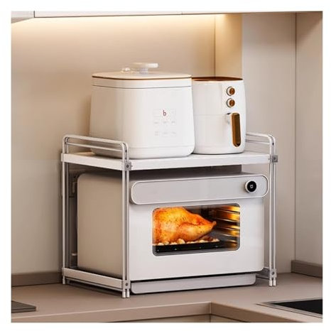 GTOULHH Kitchen Baker's Rack, Stainless Steel Kitchen Microwave Rack Countertop Oven Rice Cooker Integrated Electrical Storage Rack Kitchen Shelf Rack(52cm)